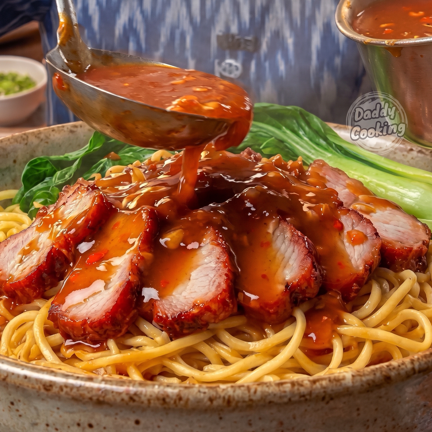 BBQ Pork Over Noodle บะหมี่หมูแดง - Grilled marinated BBQ pork served over authentic egg noodles at Sun2Moon Cafe Baltimore MD